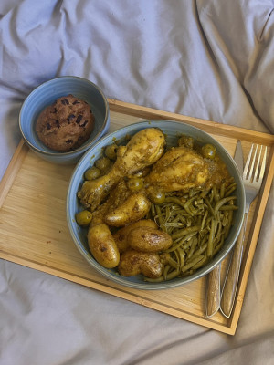 فطور خفيف بالدجاج وبطاطة واللوبيا