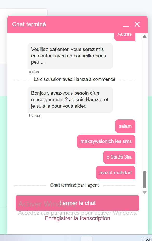 Win.ma - Voici un exemple de service client de la société WIN