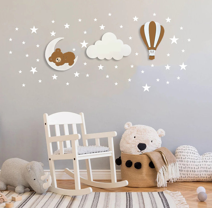ديكور عصري الغرفة الأطفال– الدب النائم على الهلال
