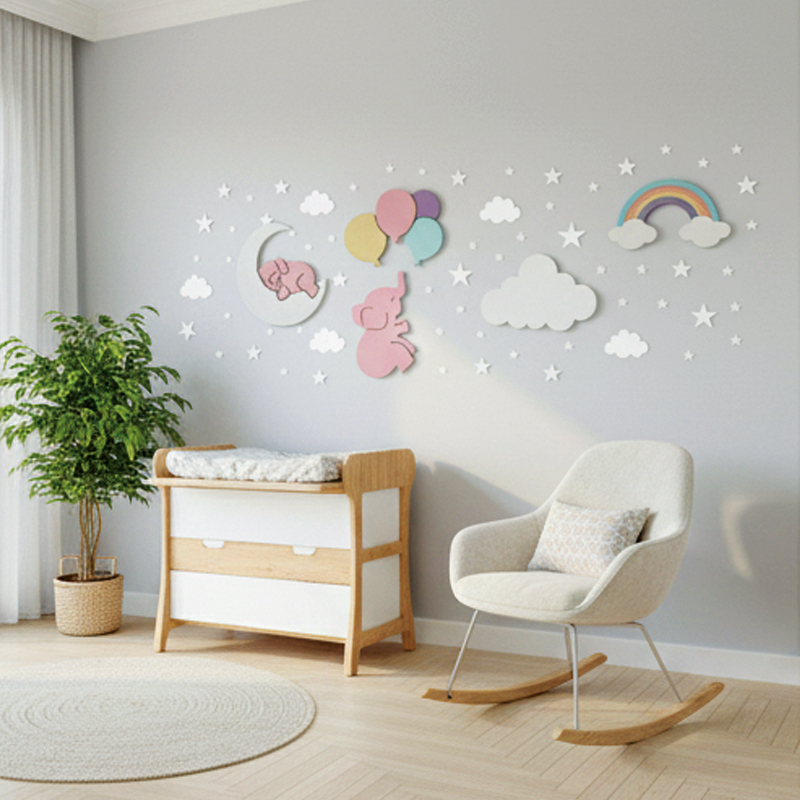🐘🌈 ديكور الحائط - فيلة حالمة وقوس قزح لغرفة البنات