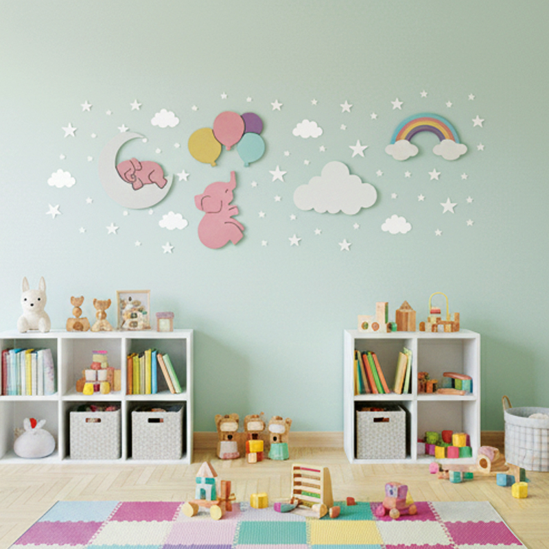 🐘🌈 ديكور الحائط - فيلة حالمة وقوس قزح لغرفة البنات