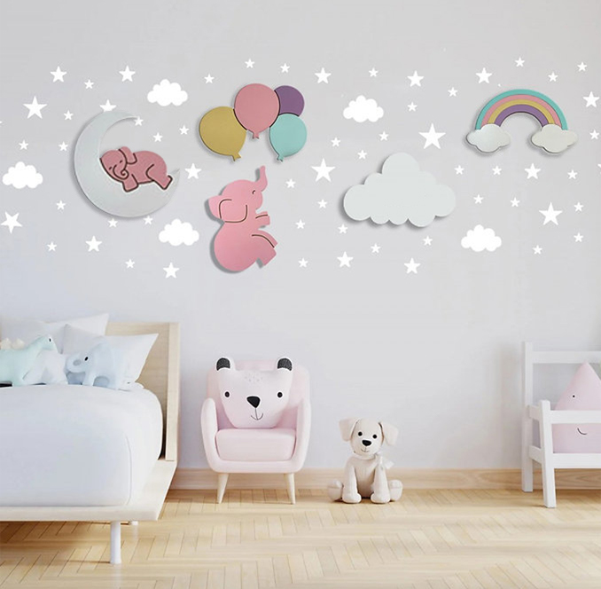 🐘🌈 ديكور الحائط - فيلة حالمة وقوس قزح لغرفة البنات