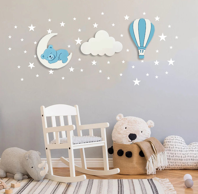 🐻🌙 ديكور جداري عصري للأطفال – الدب النائم على الهلال