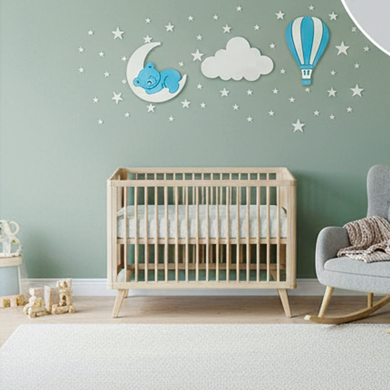 🐻🌙 ديكور جداري عصري للأطفال – الدب النائم على الهلال