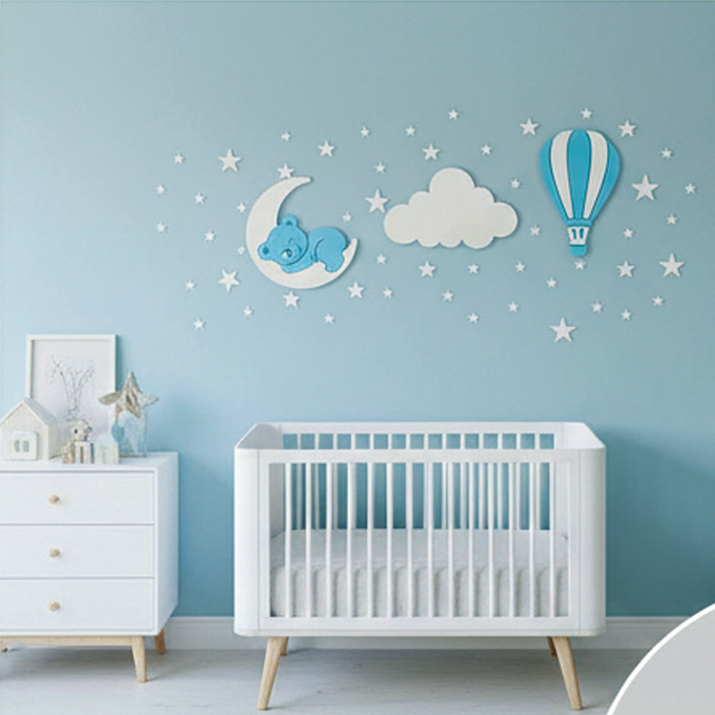 🐻🌙 ديكور جداري عصري للأطفال – الدب النائم على الهلال
