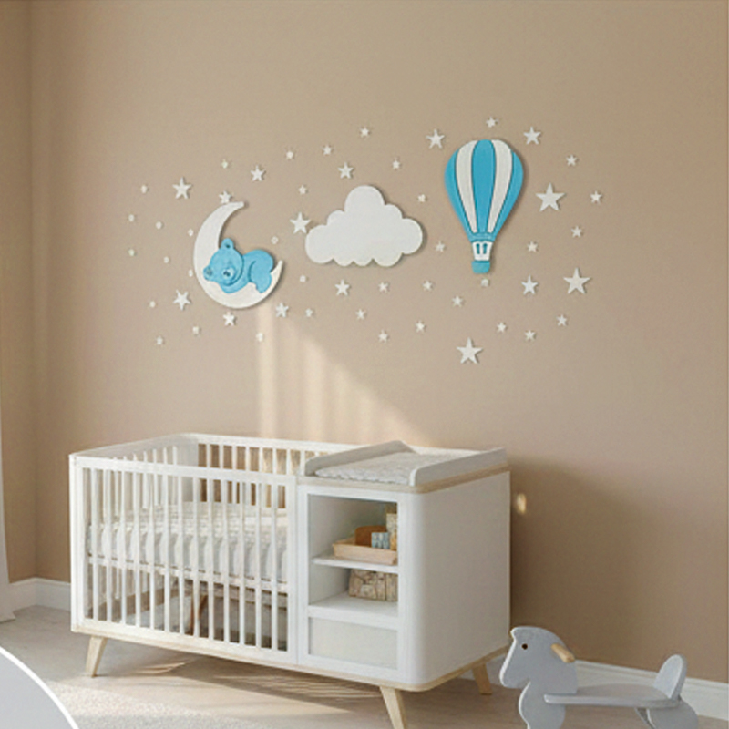 🐻🌙 ديكور جداري عصري للأطفال – الدب النائم على الهلال