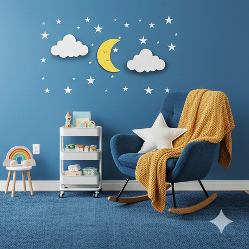 زينة حائطية لغرفة الأطفال – تصميم القمر والنجوم