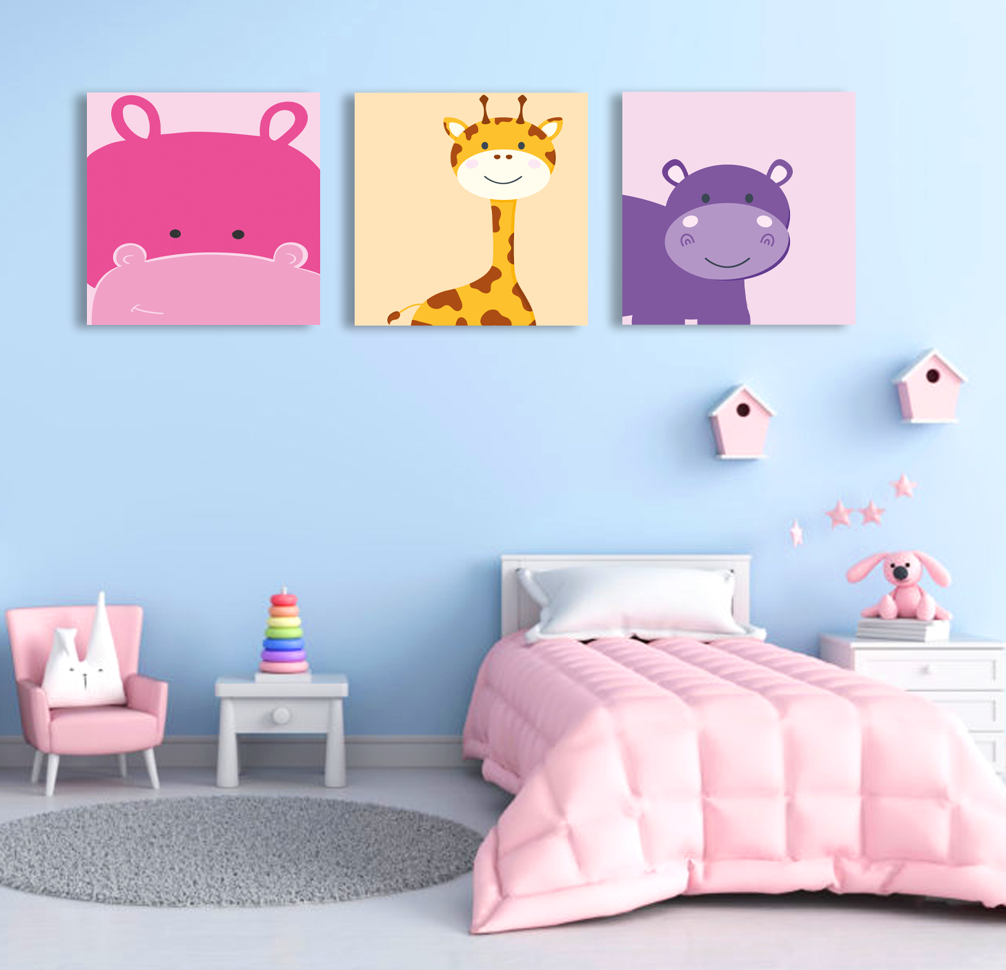 لوحات ابتسامة السفاري - مجموعة الزرافة وفرس النهر