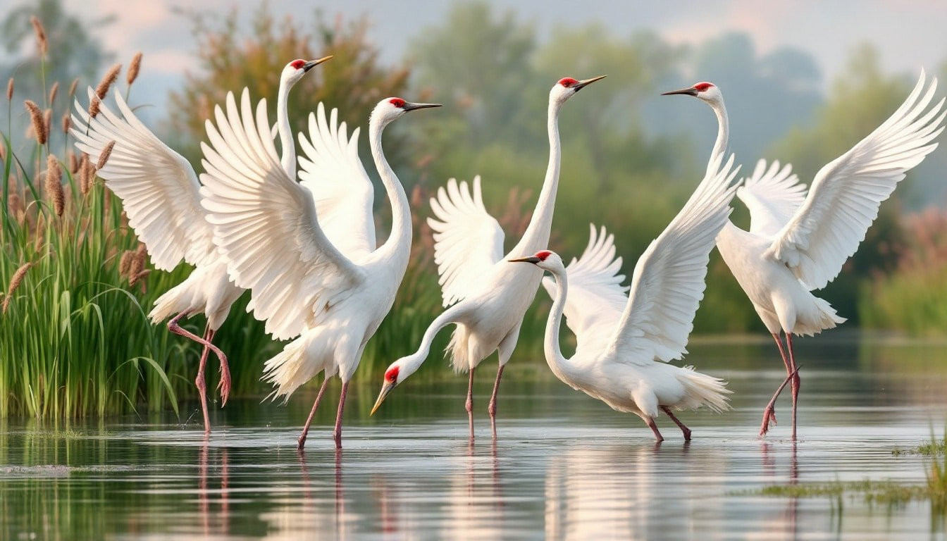 Danse des Grues Blanches : Saison de Migration et Mouvements Gracieux