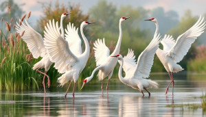 Danse des Grues Blanches : Saison de Migration et Mouvements Gracieux