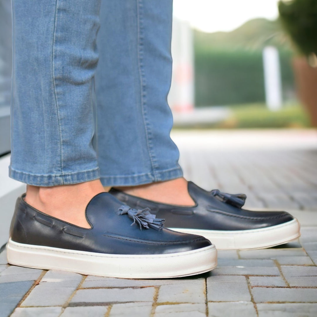Mocassins de Luxe en Vrai Cuir Bleu Marine pour homme