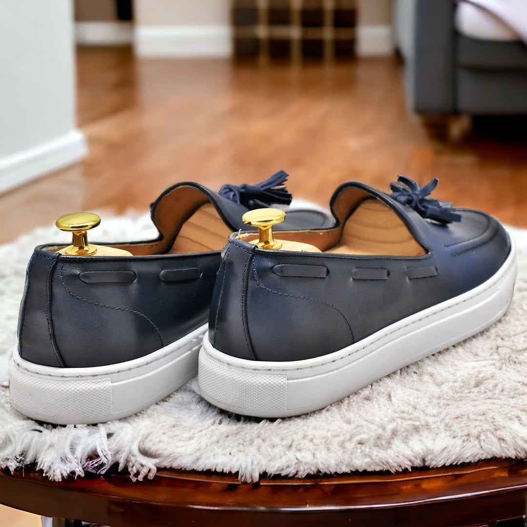 Mocassins de Luxe en Vrai Cuir Bleu Marine pour homme