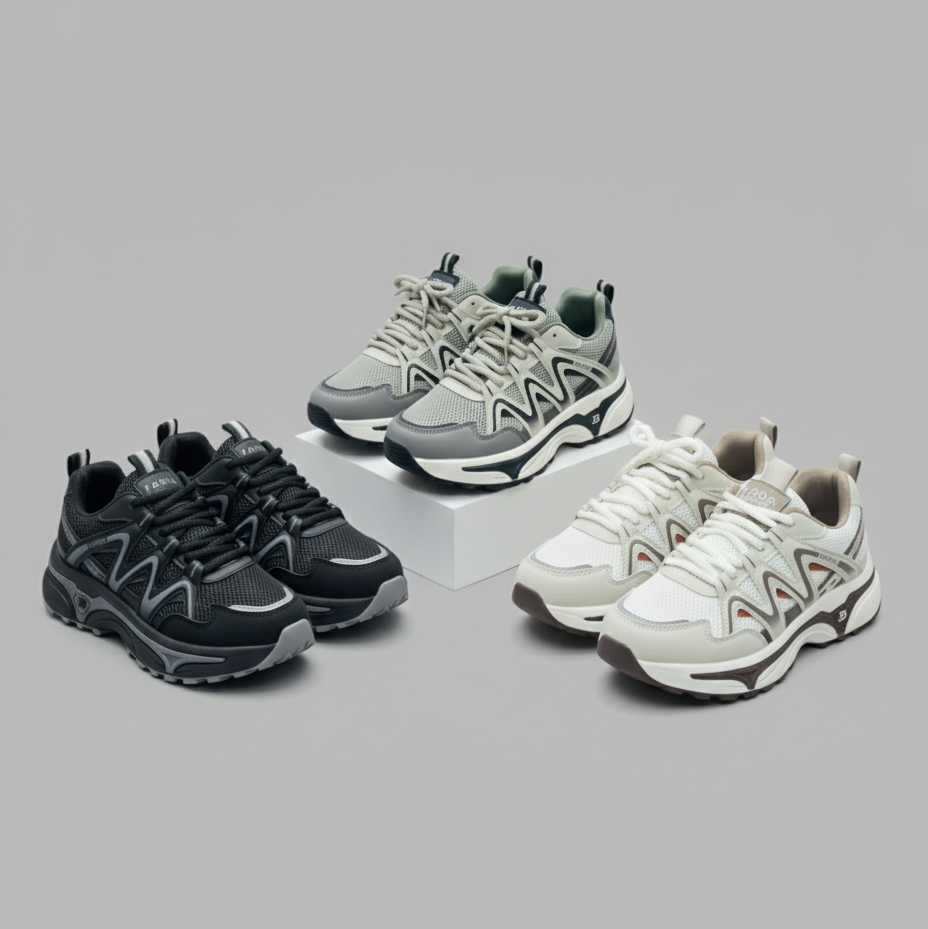 أحذية رياضية شبكية سميكة للرجال: تمكنك من المشي لمسافات أطول، ونعل خارجي مُضغوط.