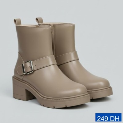 Women’s Ankle Boots with Block Heel – Fashion Buckle Design, Comfortable Slip-On, Non-Slip Sole, Casual & Office Heeled Boots