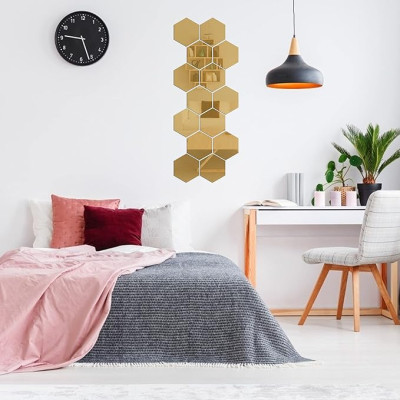 10 Miroirs acrylique hexagonal doré et argenté