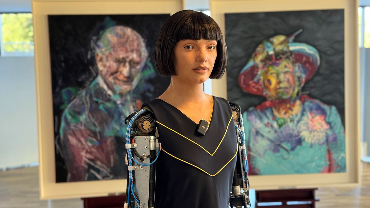 Robot Ai-Da unveils portrait of King Charles III at the United Nations