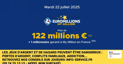 Mardi 22 juillet : tentez de gagner 122 millions d’euros mis en jeu à l’EuroMillions FDJ