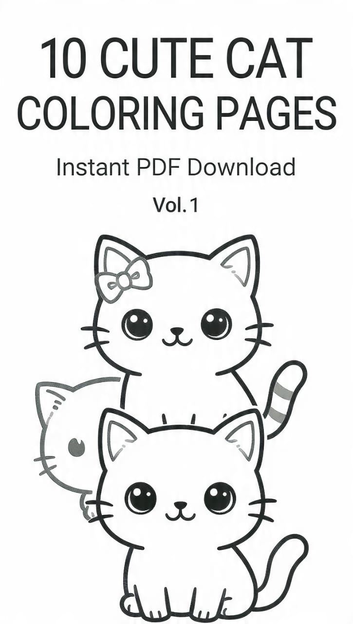 10 صفحات تلوين قطط Kawaii للطباعة 🐱