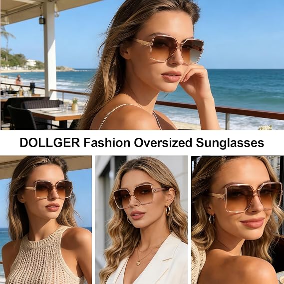 Dollger Oversized Square Sunglasses for Women Big Large Wide Trendy Shades | UV400 Protection Extra Huge Black Fashion Sun Glasses,Driving,Travel Beach,70s 80s outfit Accessories