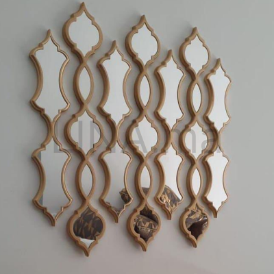 7pcs Miroir flûte avec cadre en bois doré
