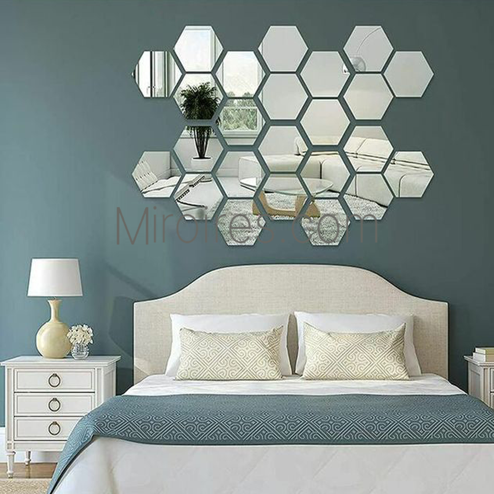 12 pcs miroirs Hexagon doré et argenté