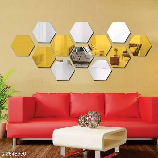 12 pcs miroirs Hexagon doré et argenté
