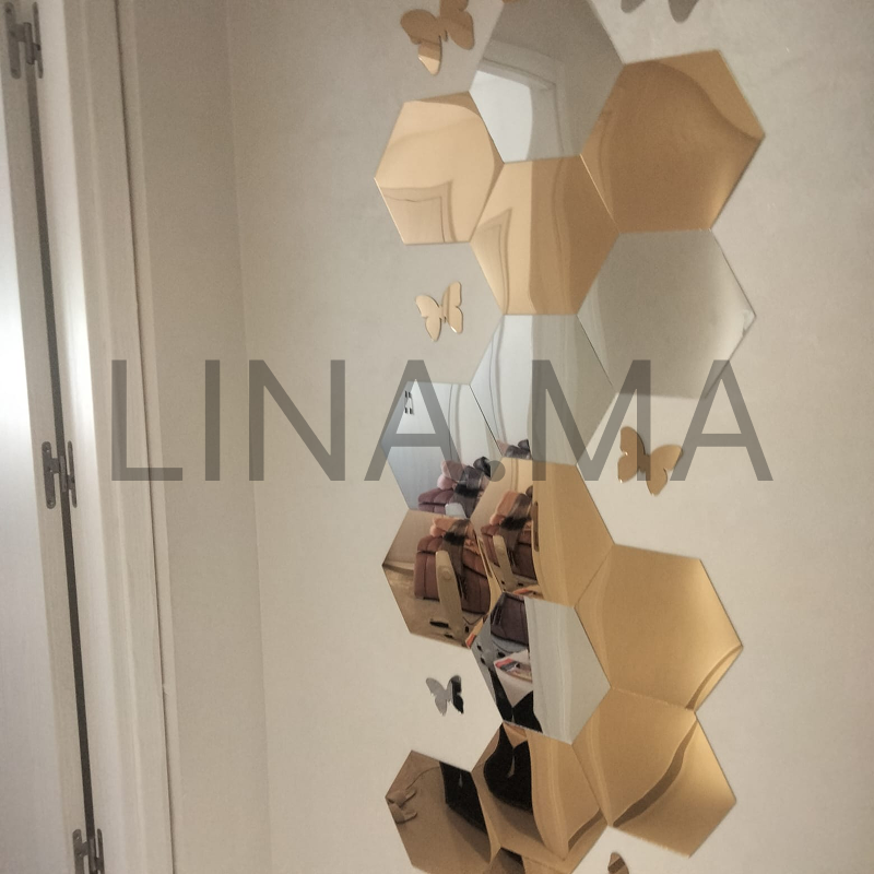 12 pcs miroirs Hexagon doré et argenté