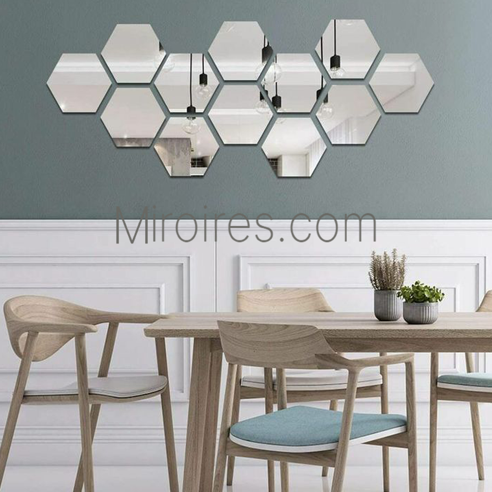 12 pcs miroirs Hexagon doré et argenté