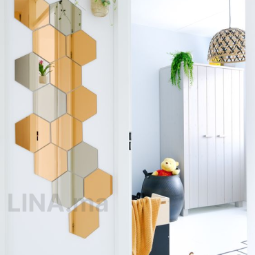 12 pcs miroirs Hexagon doré et argenté