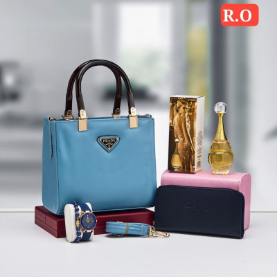 أناقة متكاملة: طقم إكسسوارات نسائي فاخر حقيبة، ساعة، محفظة، عطر