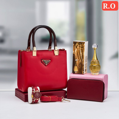 أناقة متكاملة: طقم إكسسوارات نسائي فاخر حقيبة، ساعة، محفظة، عطر