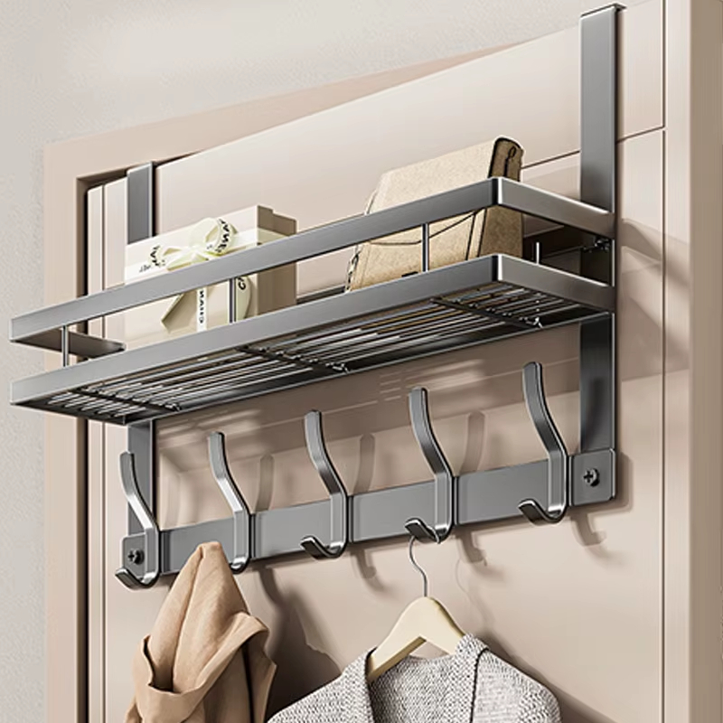 رف وعلاقة تخزين فوق الباب 2في1 - رتّب منزلك بأناقة بدون حفر