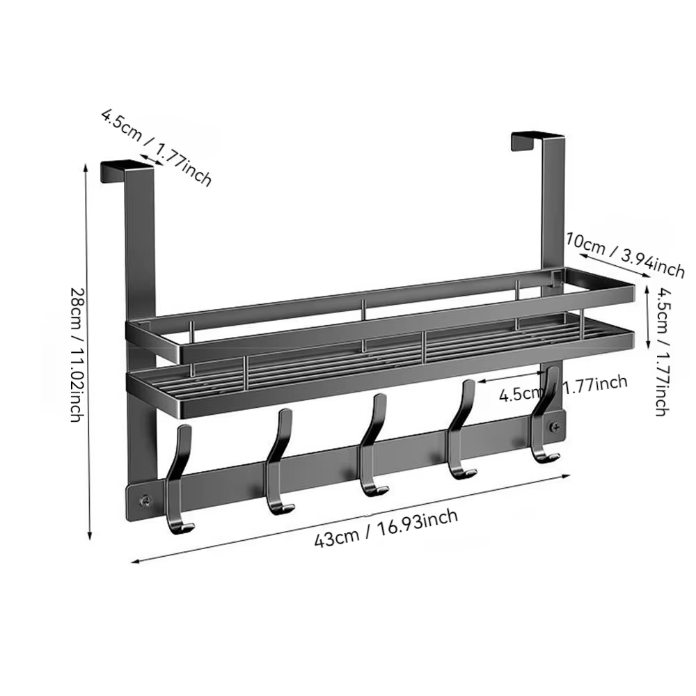 رف وعلاقة تخزين فوق الباب 2في1 - رتّب منزلك بأناقة بدون حفر