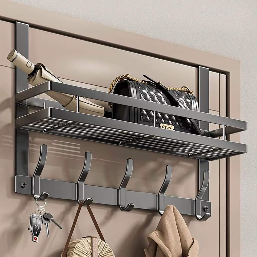 رف وعلاقة تخزين فوق الباب 2في1 - رتّب منزلك بأناقة بدون حفر