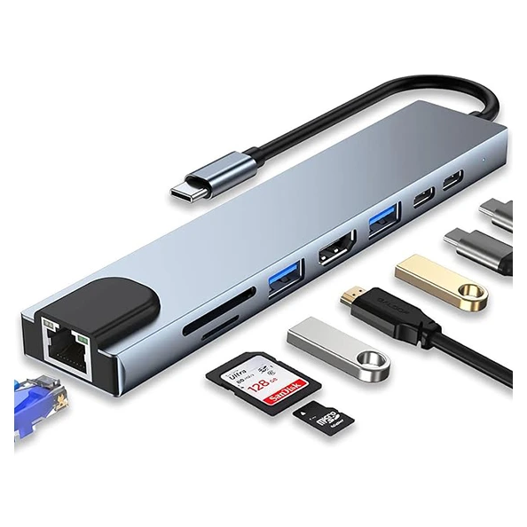 موزع USB-C 8 في 1 مع HDMI 4K لـ MacBook - توصيل كامل!