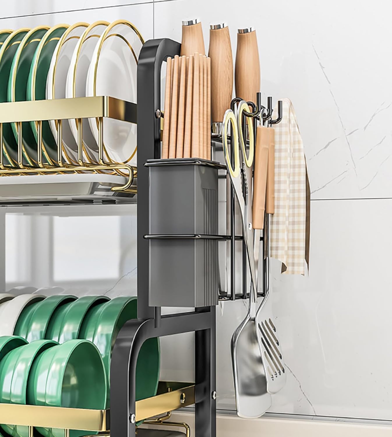 مصفاة أطباق فاخرة مقاومة للصدأ بتصميم عصري وسعة تخزين كبيرة