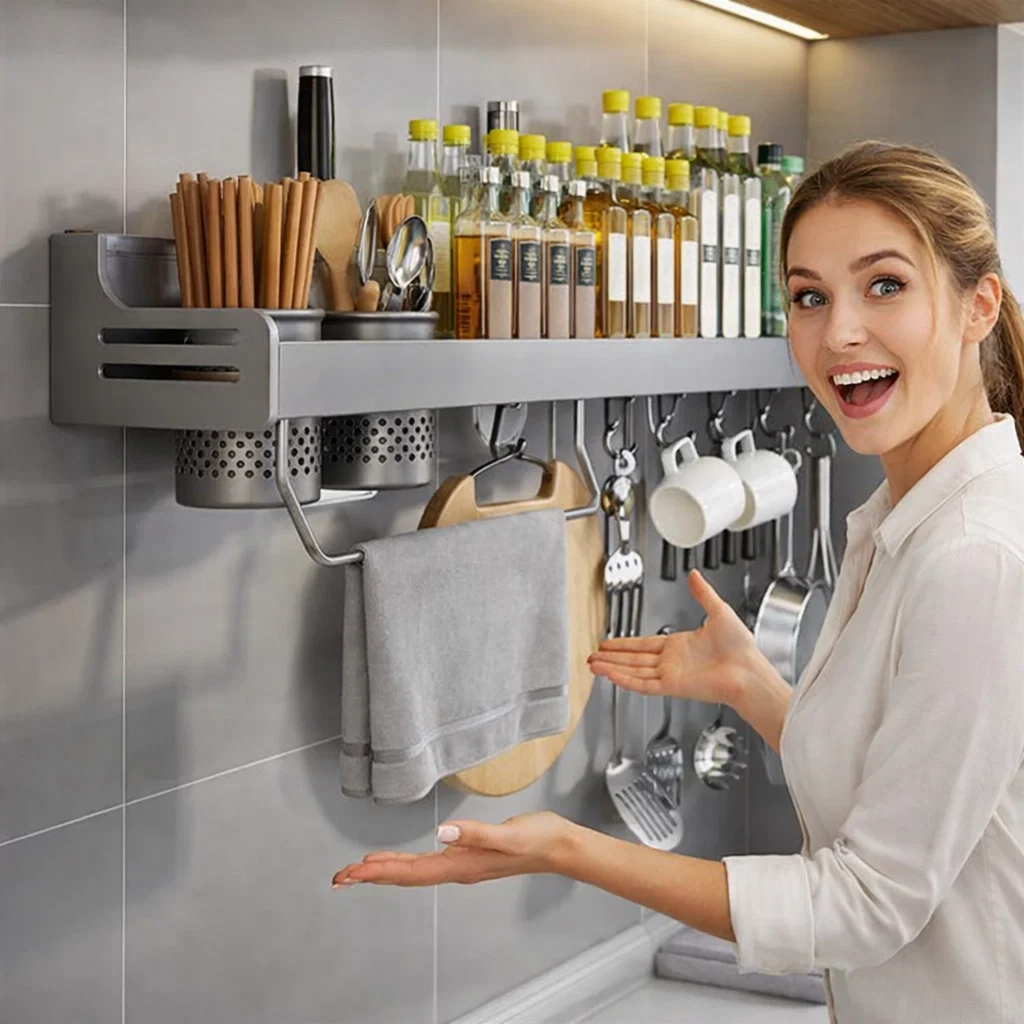 رف توابل معلق للمطبخ متعدد الاستخدام | منظم بهارات معدني قوي